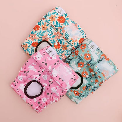 CuteBone Dog Diapers Female Washable Small Medium Large 3 Pack Reusable Doggie Diapers Puppy Period Pants for Doggy Heat Cycle Peeing