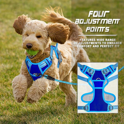 BARKBAY No Pull Dog Harness Front Clip Heavy Duty Reflective Easy Control Handle for Large Dog Walking(Sapphire Blue & Blue,XS)