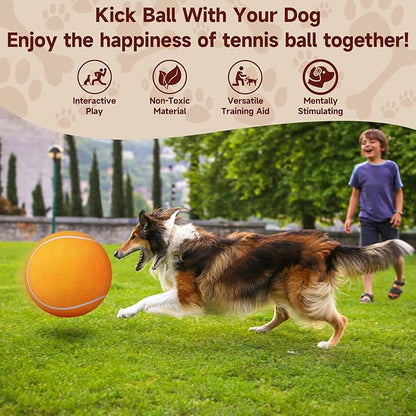 QDAN Large Tennis Ball for Dogs: Pet Toys 9.5" Giant Outdoor Dog Balls - Interactive Herding Ball for Medium Big Dogs Birthday Toys Indoor Playing Training- Orange