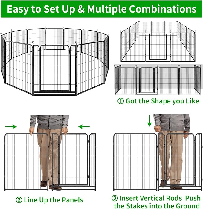 Kfvigoho Dog Playpen Outdoor Extra Wide 12 Piece Panels Heavy Duty Anti-Rust Coating-Strengthened Dog Fence 40" Height with Doors Portable for RV Camping Yard, Total 32FT, 79 Sq.ft, Snowy Black