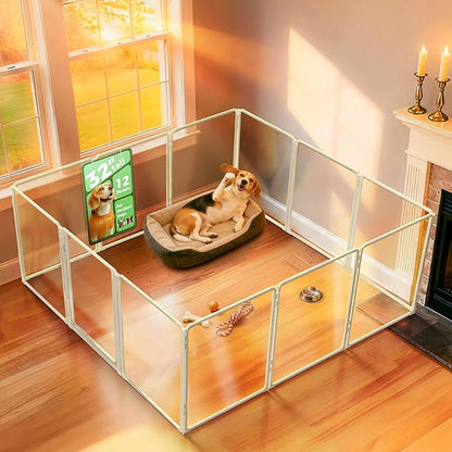 FXW AuraSpace Pro Acrylic Indoor Dog Playpen, Heavy-Duty with Metal Frame, 32" Height 12 Panels for Small and Medium Dogs, White│Patented