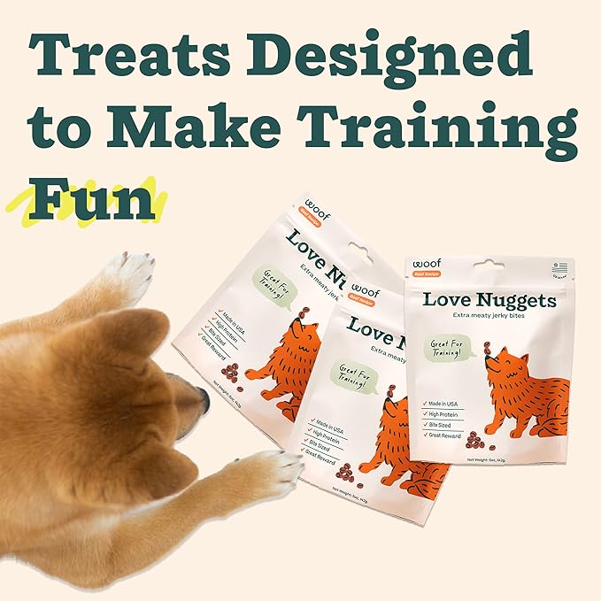 WOOF Love Nuggets, Made in the USA Dog Treats for Training, Jerky for Dogs, Bite-Sized Beef Training Treats