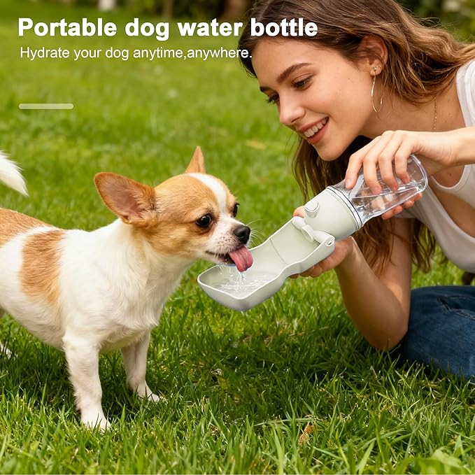 Dog Water Bottle, Portable Leak-Proof Water Dispenser with Drinking Bowl for Dogs and Cats, Travel Puppy Fountain Pet Water Bottle for Hiking Walking Outdoor (A012B-white)