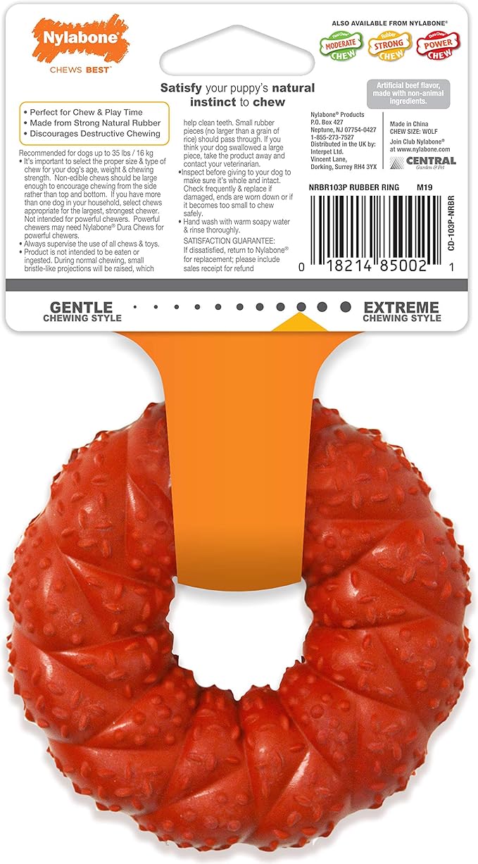 Nylabone Braided Ring Strong Chew Toy for Dogs, Natural Rubber Dog Toy for Moderate & Aggressive Chewers, Beef Flavor, Medium Dogs - Up to 35 lbs, 1 Count