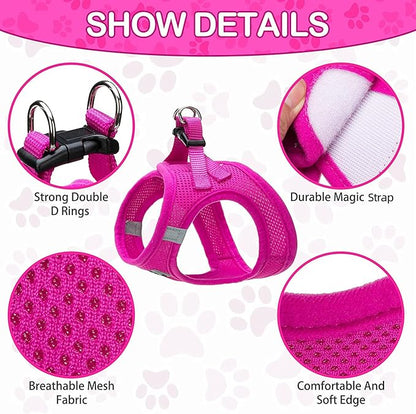 PUPTECK Adjustable Dog Harness Collar and Leash Set Step in No Pull Pet Harness for Small Medium Dogs Puppy and Cats Outdoor Walking Running, Soft Mesh Padded Reflective Vest Harnesses, Solid Pink S