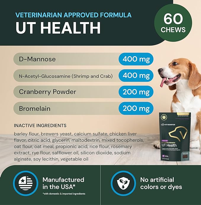 Vetriscinece Veterinary Strength UT Health Chews - Clinically Studied Supplement for Dogs - Supports Canine Urinary Wellness -Naturally Sourced - Features GanedenBC 30-60 Count, Chicken Liver Flavor