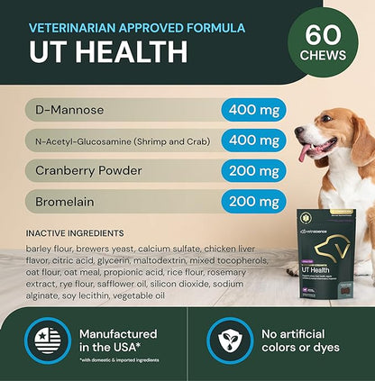Vetriscinece Veterinary Strength UT Health Chews - Clinically Studied Supplement for Dogs - Supports Canine Urinary Wellness -Naturally Sourced - Features GanedenBC 30-60 Count, Chicken Liver Flavor