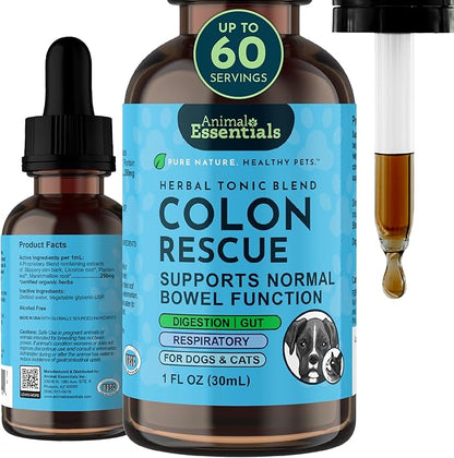 Animal Essentials Colon Rescue for Dogs & Cats - Constipation Relief, Stool Softener with Slippery Elm, Marshmallow Root, Licorice Root - 1 Fl Oz