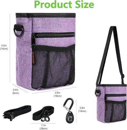 kissleaf Dog Treat Pouches for Pet Training with Magnetic Closure Treat Pouches for Pet Training,Large Dog Treat Training Pouch and Dog Clicker,Training Treat Pouch Built-In Poop Bag Dispenser-Purple.