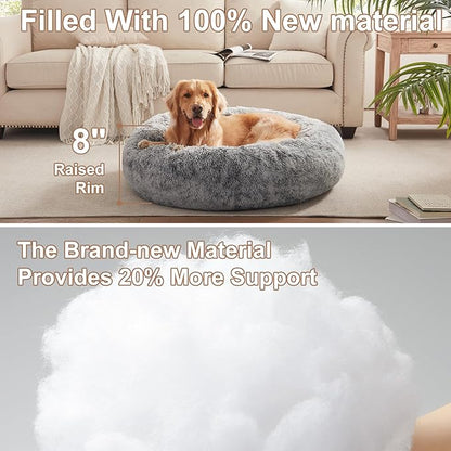 36 inches Donut Dog Bed for Large Dogs - Calming Fluffy Round Pet Bed with Removable & Washable Cover,Fits up to 80 lbs Pets (Dark Grey,Large)