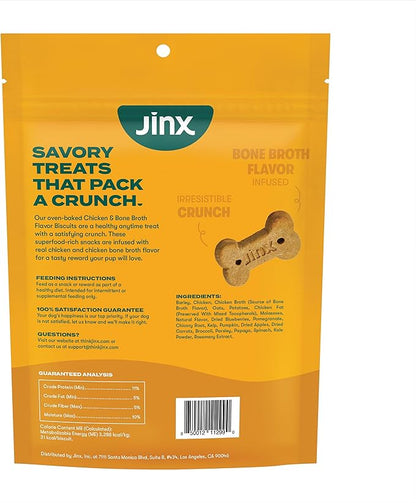 Jinx Oven-Baked Chicken Bone Broth Biscuit Dog Treats - Crunchy, All Natural, Superfood-Rich with Cage-Free Chicken, Dog Biscuits for Puppies, Adults & Seniors - 16oz