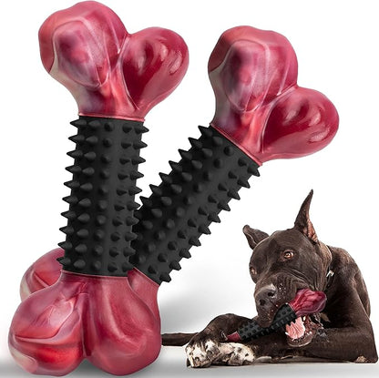 Apasiri 2-Pack Tough Dog Toys for Aggressive Chewers: Bacon Flavored Long Lasting Dog Bones for Large Dogs, Heavy Duty Nylon & Rubber Dog Chew Toys to Keep Them Busy, Medium & Large Breed, Black
