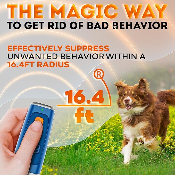 Stop Dog Barking Instantly – Ultrasonic Dog Bark Deterrent Device Humane No-Shock Barking Silencer & Dog Trainer for Indoor & Outdoor Use Effective Bark Control Solution for Small Medium Large Dogs