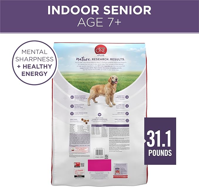 Purina ONE High Protein Dry Senior Dog Food Plus Vibrant Maturity Adult 7 Plus Formula - 31.1 lb. Bag