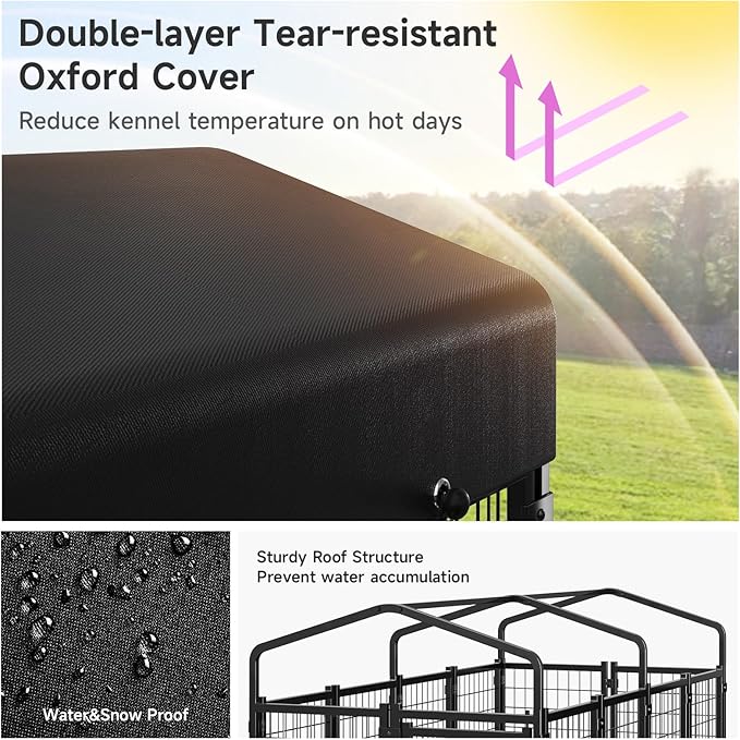 Dog Kennel Outdoor, Large Outside Dog Kennel with Roof & Swivel Feeders/Removable Doggy Door Allow Connecting Your Dog House, Heavy Duty Dog Run Pen for Medium/Large Dogs (8'L x 4'W x 6'H)