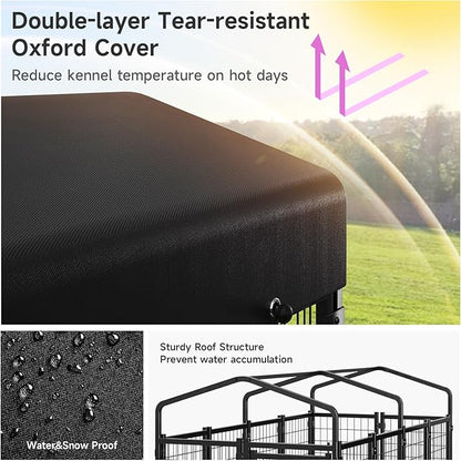 2PCS Dog Kennel Outdoor, Large Outside Dog Kennel with Roof & Swivel Feeders/Removable Doggy Door Allow Connecting Your Dog House, Heavy Duty Dog Run Pen for Medium/Large Dogs (8'Lx4'Wx6'H)