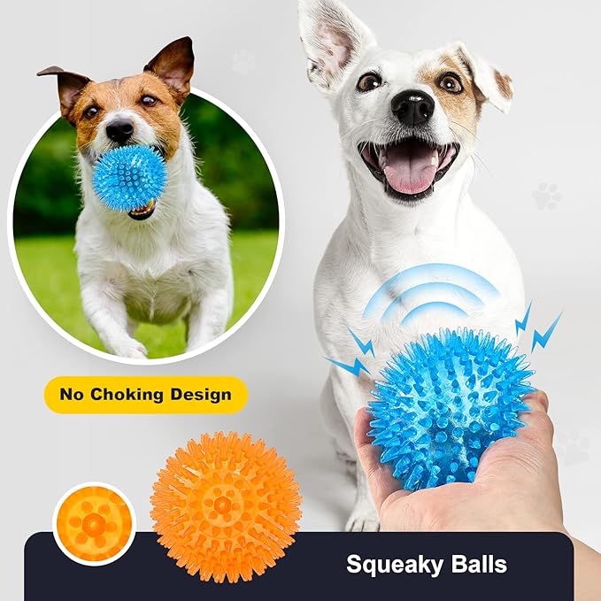 VITEVER 3.5” Squeaky Dog Toy Balls (6 Colors) Puppy Chew Toys for Teething, BPA Free Non-Toxic, Spikey Dog Balls for Medium, Large & Small Dogs, Durable Toys for Aggressive Chewers (Pack of 2)
