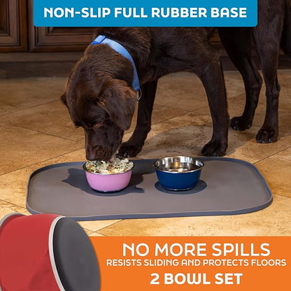 Master Pet Supply Stainless Steel Dog Bowls Set of 2 (16 Oz Each) with Non-Slip Rubber Base - Crimson Flame - Basic Dog Food Bowl Water & Food Bowls for Small Medium Large Dogs & Cats, Metal Dish