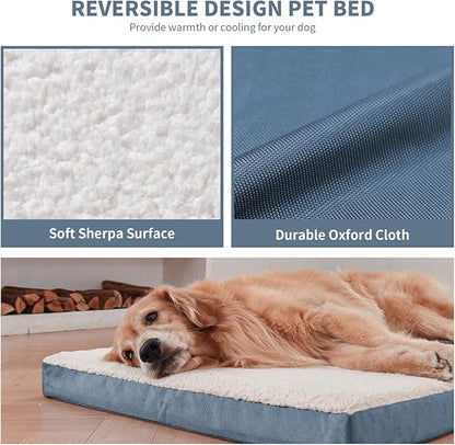Dog Beds for Large Dogs, Comfort Orthopedic Dog Bed for Extra Large Dogs, Big Waterproof Pet Bed with Washable Removable Oxford Cover, Blue White