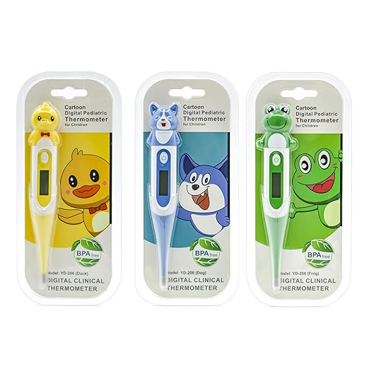 Digital Thermometer for Adults & Kids, Cartoon Design Oral Thermometer for Babies, Accurate Body Temperature Reading in 60 Seconds,with Fever Alert Sound Feature - 3 Pack