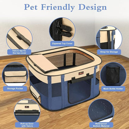 Dog Playpen, Pet Playpen, Foldable Kitten cage Puppy Play Pen, Portable Dog Kennel Tent Crate, Indoor Outdoor Travel Camping Use for Small Animals with Carrying Case (Blue S)
