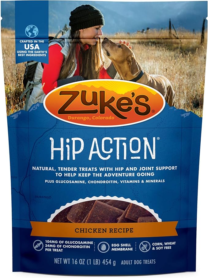 Zuke’s Hip Action, Hip And Joint Support Treats, Soft And Chewy Natural Dog Chicken Treats, Chicken Recipe - 16.0 OZ Bag