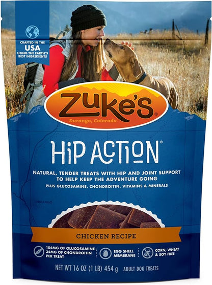 Zuke’s Hip Action, Hip And Joint Support Treats, Soft And Chewy Natural Dog Chicken Treats, Chicken Recipe - 16.0 OZ Bag