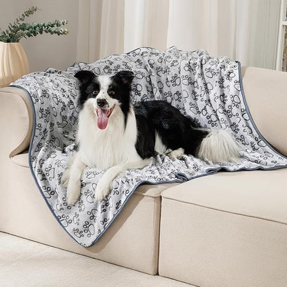 Luciphia 1 Pack 3 Blankets Fluffy Premium Fleece Pet Blanket Flannel Paw Printed Throw for Dog Cat Grey Paw Large(41"x31",Pack of 3)