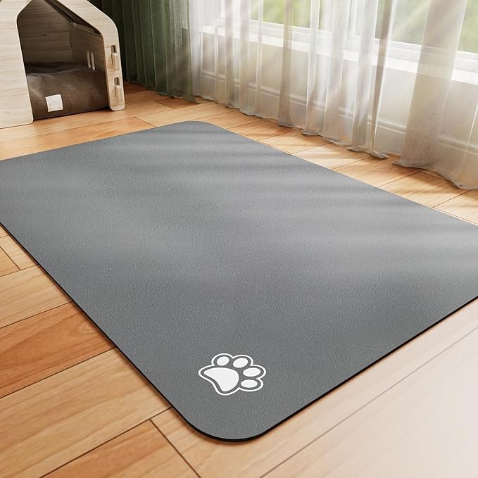 HotLive Dog Food Mat - Absorbent Cat Mat for Food and Water, No Stains Pet Feeding Bowl Mat, Easy to Clean Pet Placemats, Quick Dry Dog Water Dispenser Mat for Messy Drinkers | Paw Grey 24"x 36"