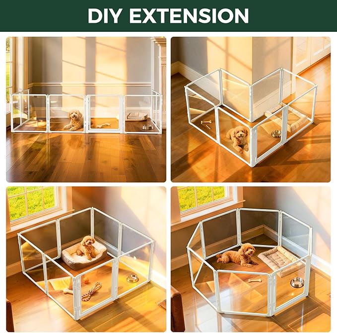 FXW AuraSpace Pro Acrylic Indoor Dog Playpen, Heavy-Duty with Metal Frame, 24" Height 8 Panels for Puppies & Small Dogs, White│Patented