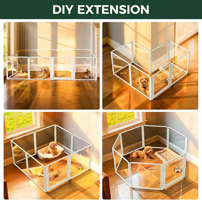 FXW AuraSpace Pro Acrylic Indoor Dog Playpen, Heavy-Duty with Metal Frame, 24" Height 8 Panels for Puppies & Small Dogs, White│Patented
