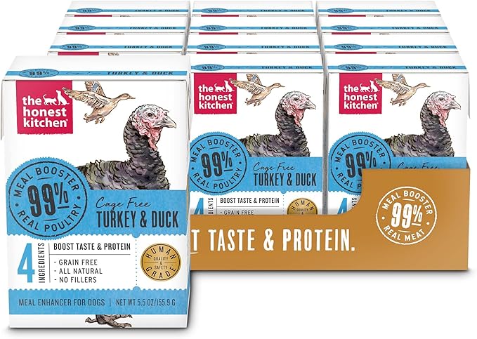 The Honest Kitchen Human Grade Meal Booster: 99% Turkey & Duck Dog Food Topper, 5.5 oz (Pack of 12)