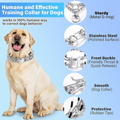 Prong Collar for Dogs, Adjustable Dog Training Collar with Quick Release Buckle for Small Medium Large Dogs (XL/Neck Girth 16.9"-22.2")