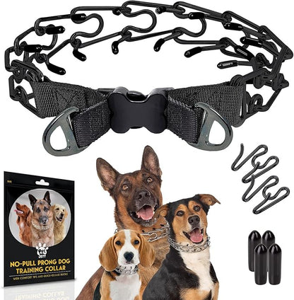 PetJett Prong Collar for Dogs - Adjustable Dog Training Collar Choke Collar for Dogs Pinch Collar for Dog, Quick Release Walking Tool for Small Medium Large Breed - Stainless Steel Metal Choker Chain