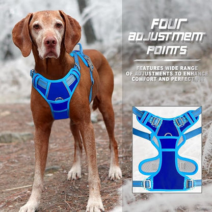 BARKBAY No Pull Dog Harness Front Clip Heavy Duty Reflective Easy Control Handle for Large Dog Walking(Sapphire Blue & Blue,M)