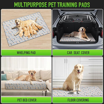 Hompet Washable Pee Pads for Dogs, 34"x21", 2-Pack Thick Heavy Absorbency Reusable Pee Pads Prevent Leakage Non-Slip, Pet Training Pads for Puppy Playpen, Crate, Potty, Floor, Bed, Sofa