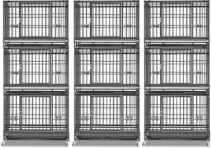 Homey Pet 3 Pack Three Levels 37 Inch Dog Crate, Escape Proof Dog Cage Kennel Indoor with Top Access and Lockable Wheels, Removable Tray, Heavy Duty Dog Crates for Medium/Small Dogs