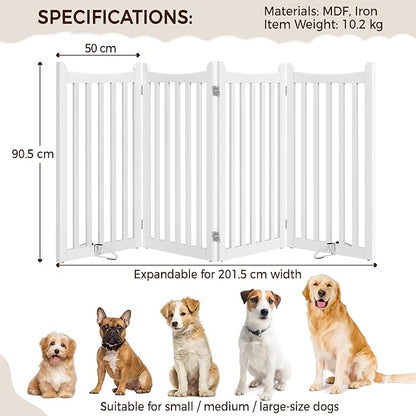 Yaheetech 36" H Extra Tall Freestanding Pet Gate 4-Panel Wooden Dog Fence with 2 Support Feet Folding Dog Gate for Indoor, Stairs, Doorways, Halls, Kitchen Wooden Pet Barrier White, 79.5" L x 36" H