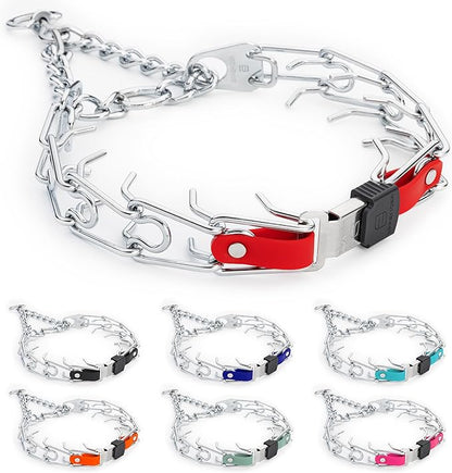 Herm Sprenger Chrome Plated Steel Dog Collar with Quick Release ClicLock Buckle and Biothane Insert Training Collar for Dogs Made in Germany (Cherry Red, 25in x 4.0mm(Neck Size up to21-22in))