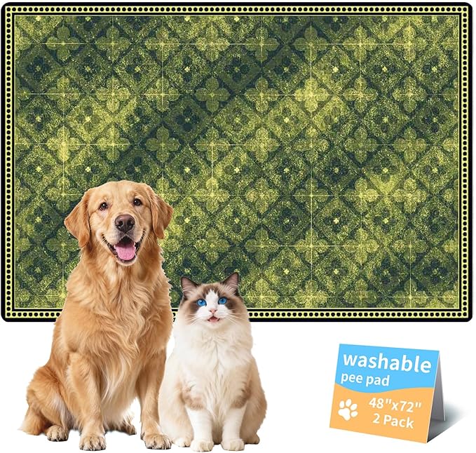 Washable Pee Pads for Dogs, Reusable Puppy Potty Training Pads, Ultra-Absorbent Thick Waterproof Leak-Proof Non-Slip Pads & Mat for Crate, Playpen, Floor, Whelping & Housebreaking , 2 Pack 48"x72"