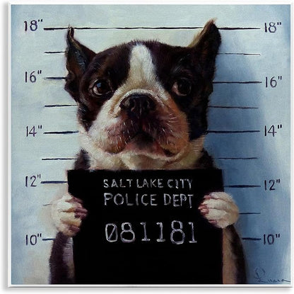 Stupell Industries Funny Boston Terrier Dog Jail Convicted Police, Design by Lucia Heffernan
