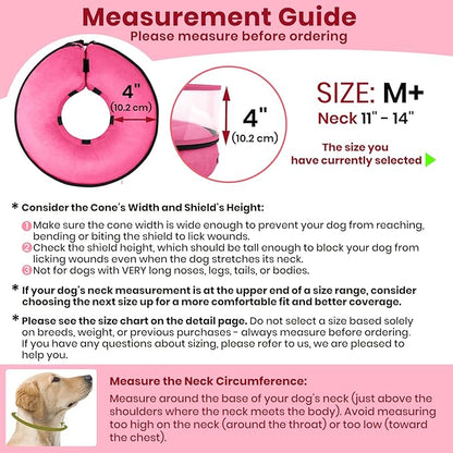 BARKLESS Dog Cone, Inflatable Dog Cone After Surgery, Soft Surgery Collar with Enhanced Anti-Licking Guard Shield for Pets, Patented Protective Donut Collar (Hot Pink, M+ (Neck:11"-14"))