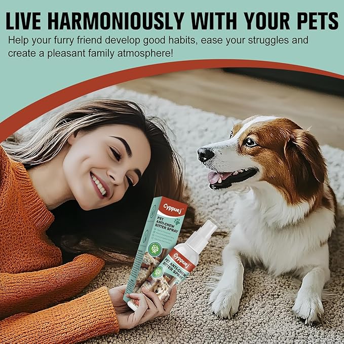 No Chew Spray for Dogs and Cats - Bitter Apple Spray to Stop Chewing Furniture, Shoes, Wires - Natural, Safe Training Aid for Puppies & Cats to Stop Biting,Alcohol-Free (4.06 Fl Oz)