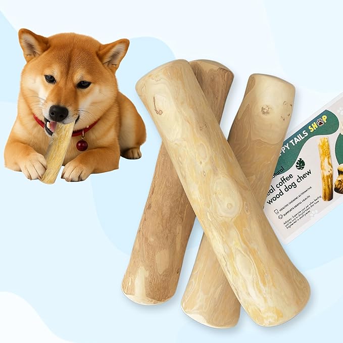 Set of 3 Coffee Wood Dog Chew Stick Toy, Natural and Real Wooden Bone Sticks for Pets, Safe Dental Cleaning Chews, Dog Health, Teeth Cleaning and Relieve Stress (Medium Dogs)