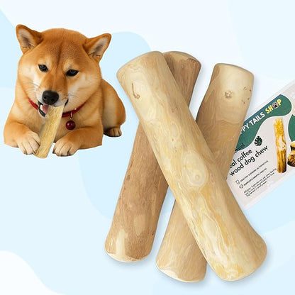 Set of 3 Coffee Wood Dog Chew Stick Toy, Natural and Real Wooden Bone Sticks for Pets, Safe Dental Cleaning Chews, Dog Health, Teeth Cleaning and Relieve Stress (Medium Dogs)