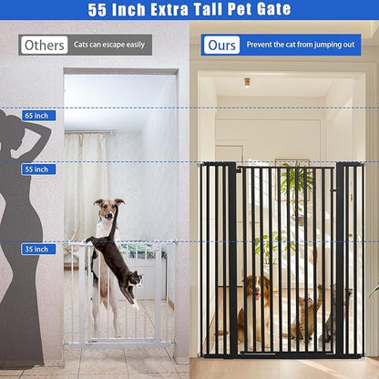 SHYUJAJIE 55 Inch Extra Tall Pet Gate for Cats,29.92"-43" Adjustable Wide Dog Gates,Pressure Mounted Walk Through Tall Pets Gate for Doorways,Hallway,Stairs(Black)