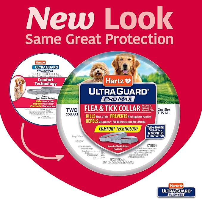 Hartz UltraGuard ProMax Flea & Tick Collar for Dogs I 12 Months Protection I Soft & Comfortable Flea & Tick Prevention I 2 Pack,Gray