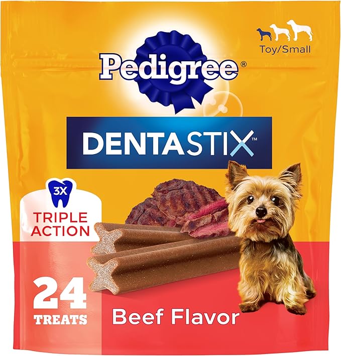 Pedigree Dentastix Dental Chews for Dogs, Small and Toy Breed Dog Treats, Beef Flavor, (7) 24ct Bags (168 Treats Total)