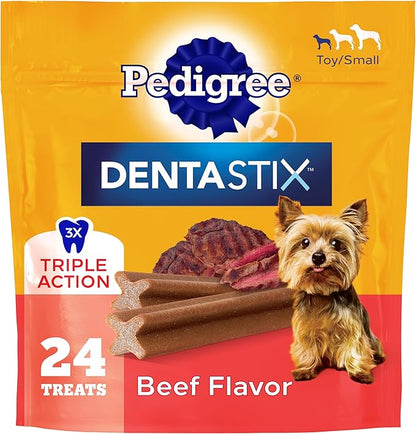 Pedigree Dentastix Dental Chews for Dogs, Small and Toy Breed Dog Treats, Beef Flavor, (7) 24ct Bags (168 Treats Total)