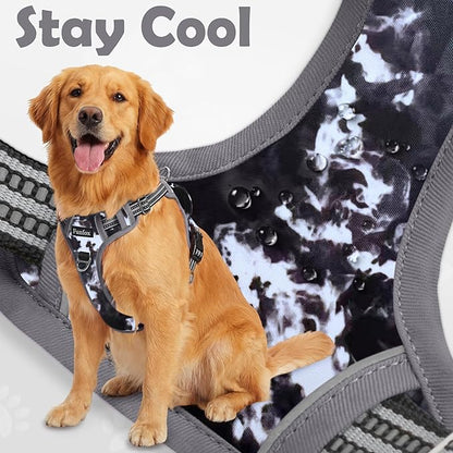 Funfox Dog Harness No Pull, Adjustable Pet Vest Harness, Super Soft Material with Vertical Handle Easy Control, Reflective Night Walking, 2 Leash Clips for Large Dogs, Misty Gray, L